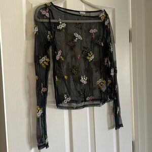 Free People Black Floral Mesh Top